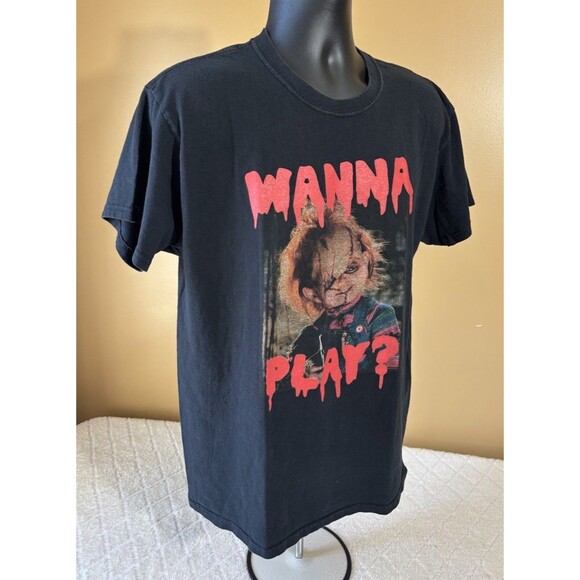 Chucky Doll Wanna Play Horror Movie Series Graphic Black Shirt Men’s Size L - Picture 10 of 16